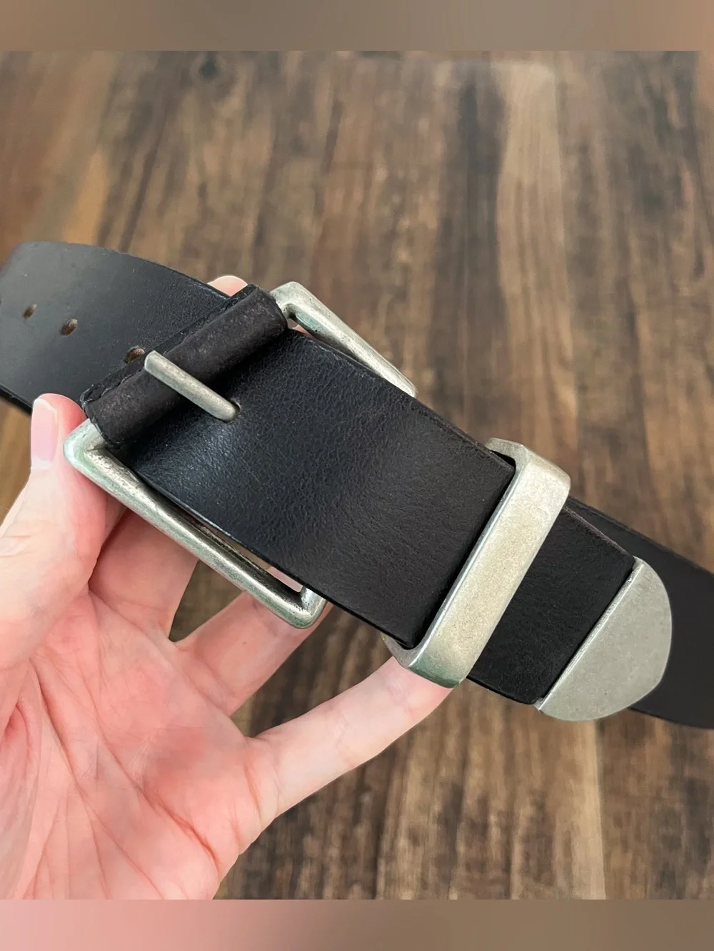 Free People We The Free Getty Leather Belt Slanted Buckle Boho Size XS/S Black